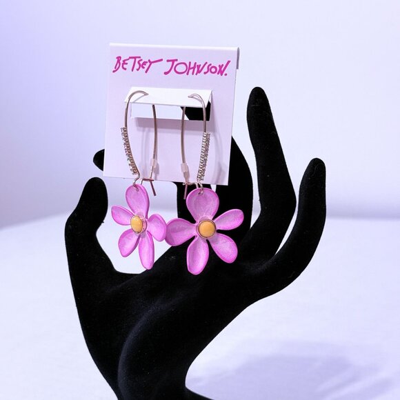 Betsey Johnson NWB Flower Drop Earrings, Metal Glass Plastic, Not a Gemstone - Picture 7 of 9